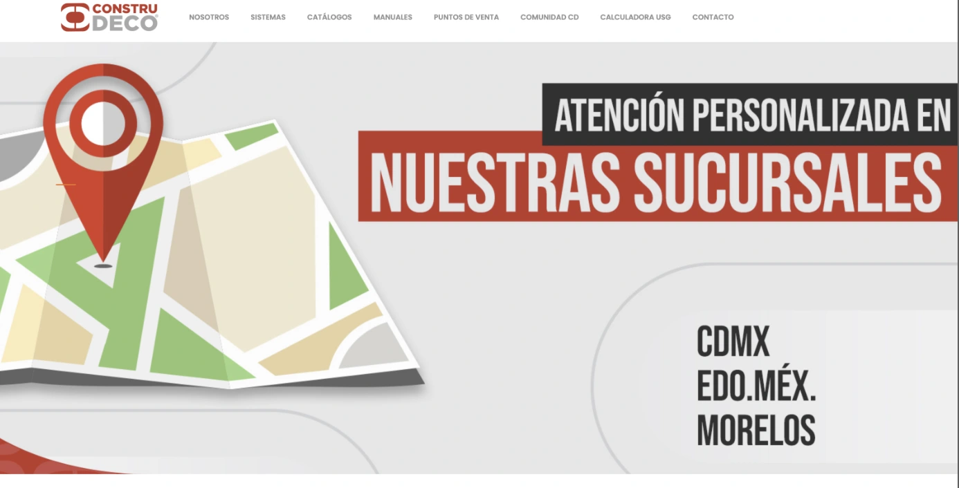 Construdeco: interfaz del sitio web